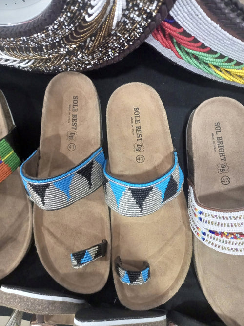 Blue,black and silver Maasai Sandals.